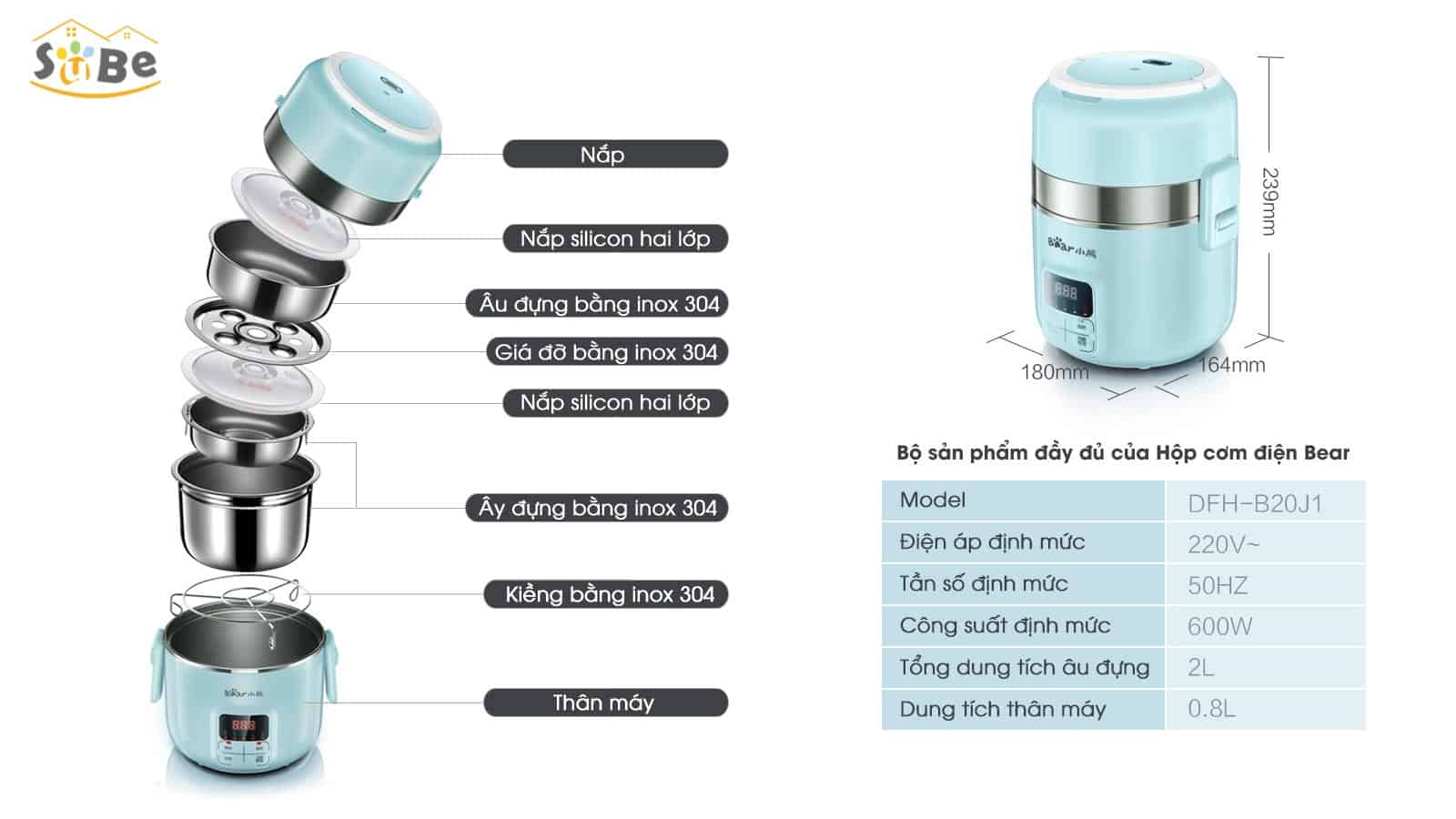 Hộp cơm điện Bear DFH – B20J1