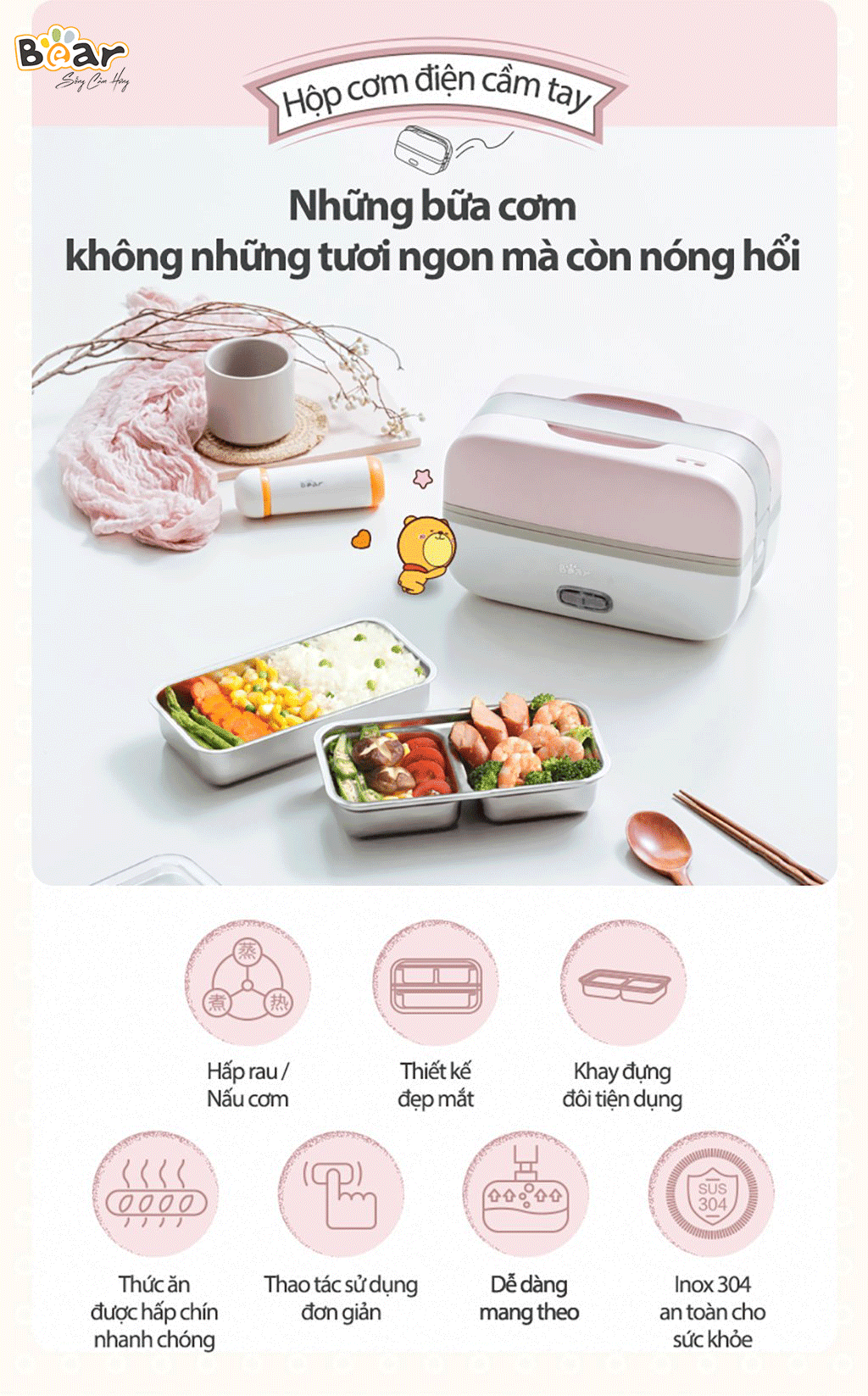 Hộp cơm điện tự nấu Bear DFH-B10J2