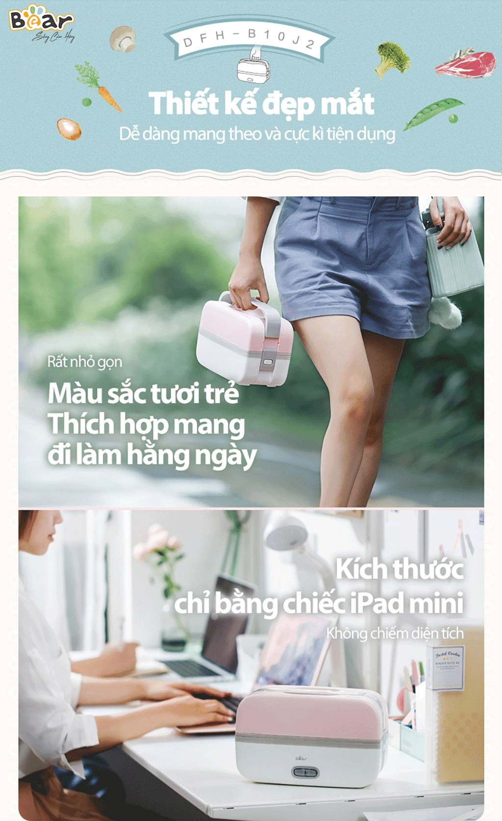 Hộp cơm điện tự nấu Bear DFH-B10J2
