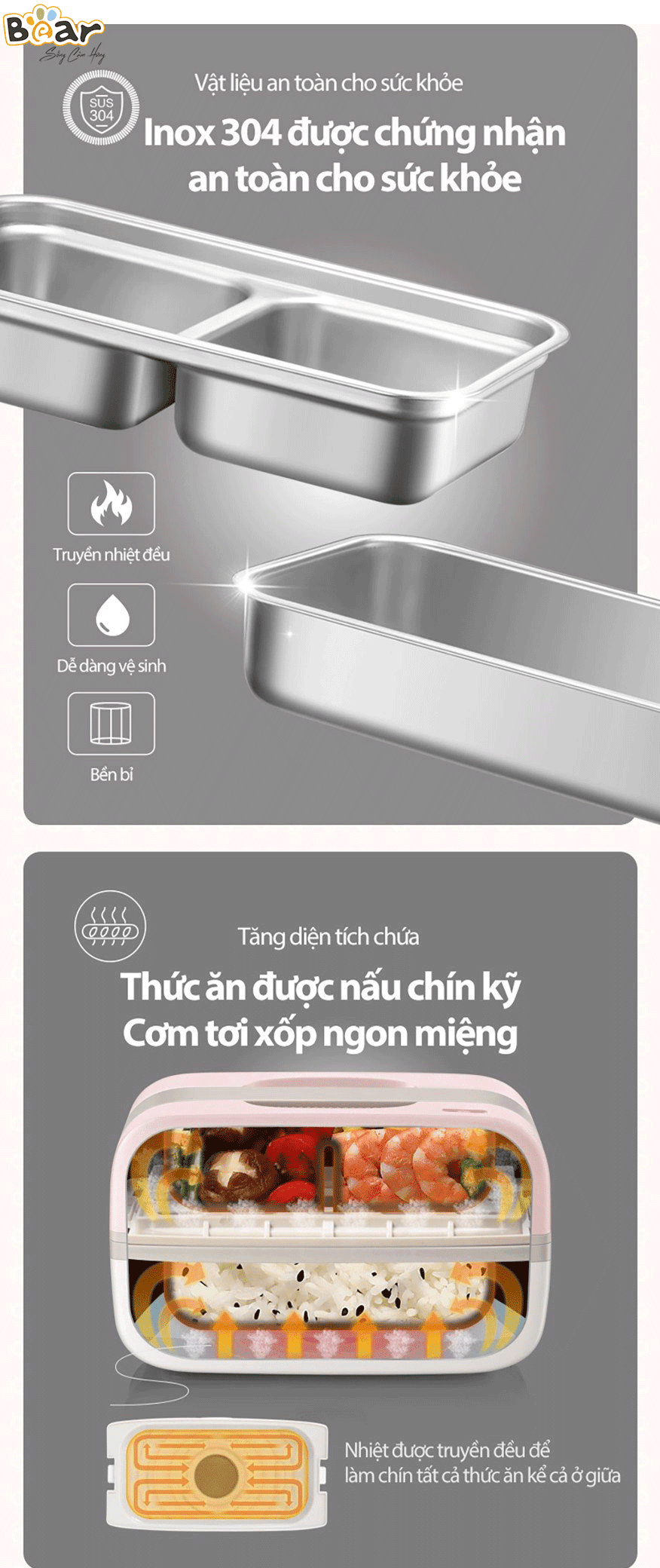 Hộp cơm điện tự nấu Bear DFH-B10J2