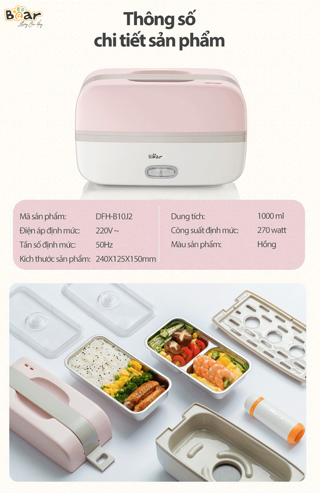 Hộp cơm điện tự nấu Bear DFH-B10J2