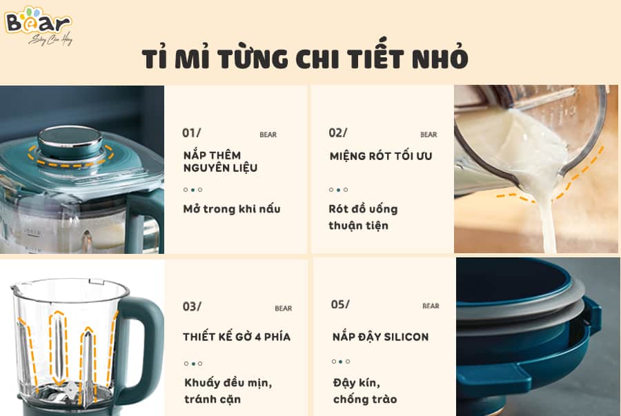 Máy xay nấu đa năng cách âm Bear PBJ-B06W1