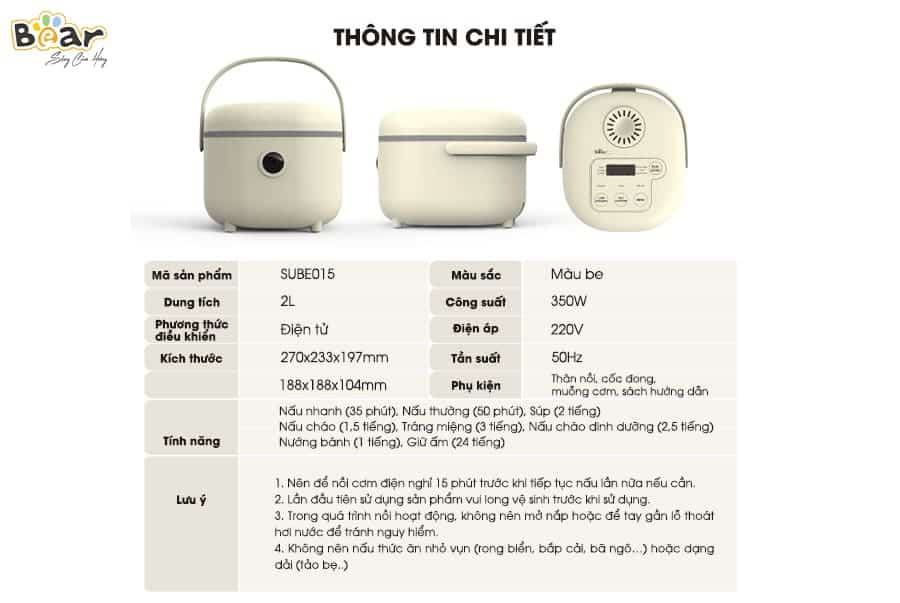 Nồi cơm điện thông minh Bear SUBE015 (DFB-B20A1)