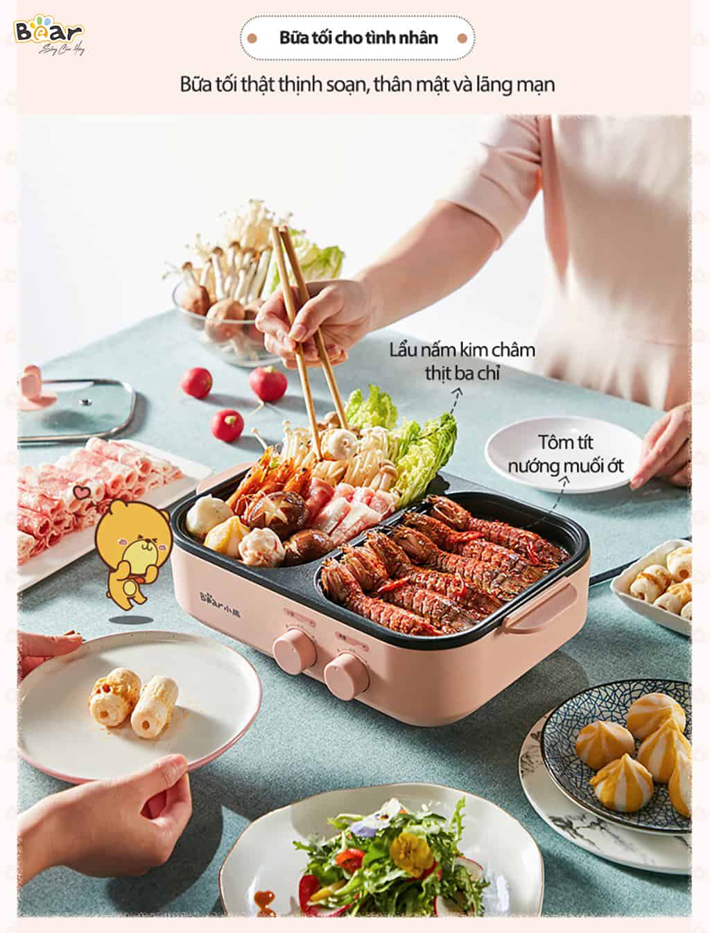 Nồi lẩu nướng 2 ngăn mini Bear DKL-C12D1