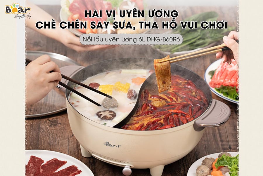 Nồi lẩu uyên ương 6L Bear DHG-B60R6