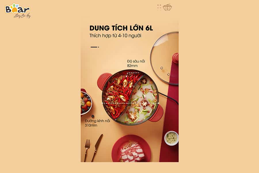 Nồi lẩu uyên ương Bear SUBE006