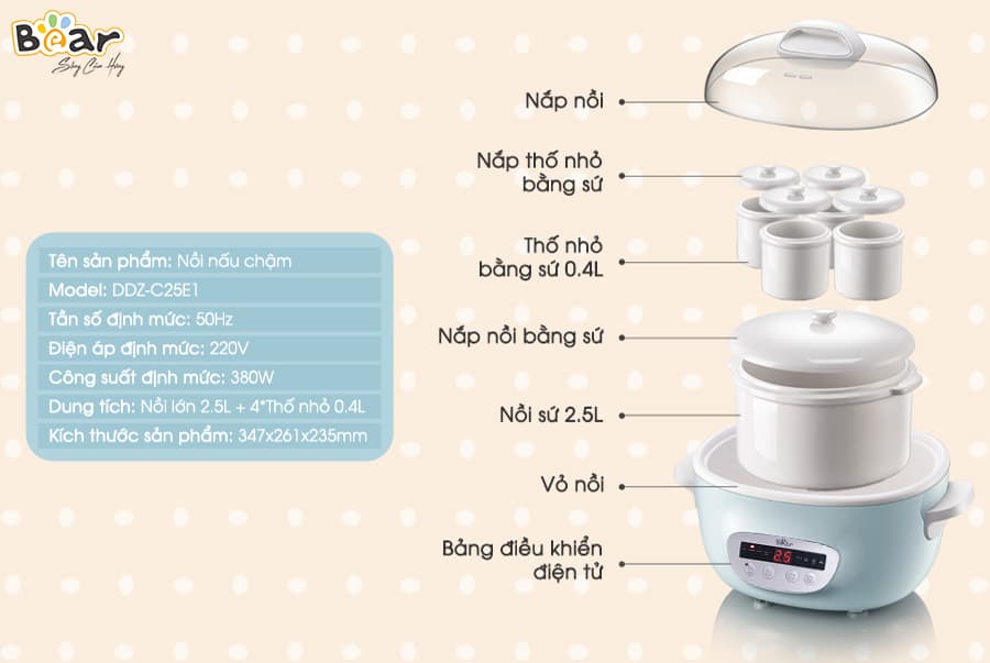 Nồi nấu chậm Bear 2.5L SUBE003