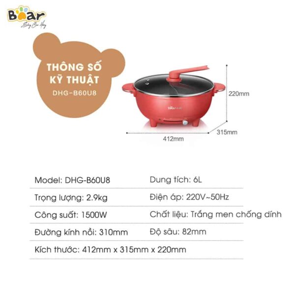 Nồi lẩu uyên ương Bear SUBE006