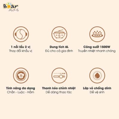 Nồi lẩu uyên ương Bear SUBE006