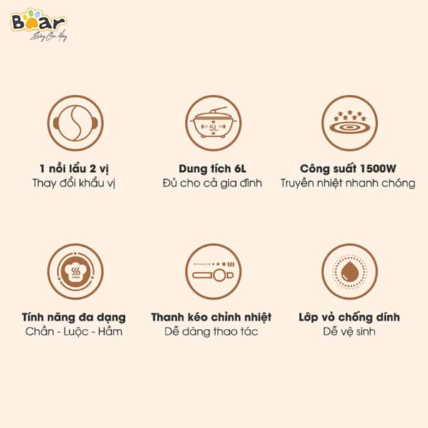 Nồi lẩu uyên ương Bear SUBE006